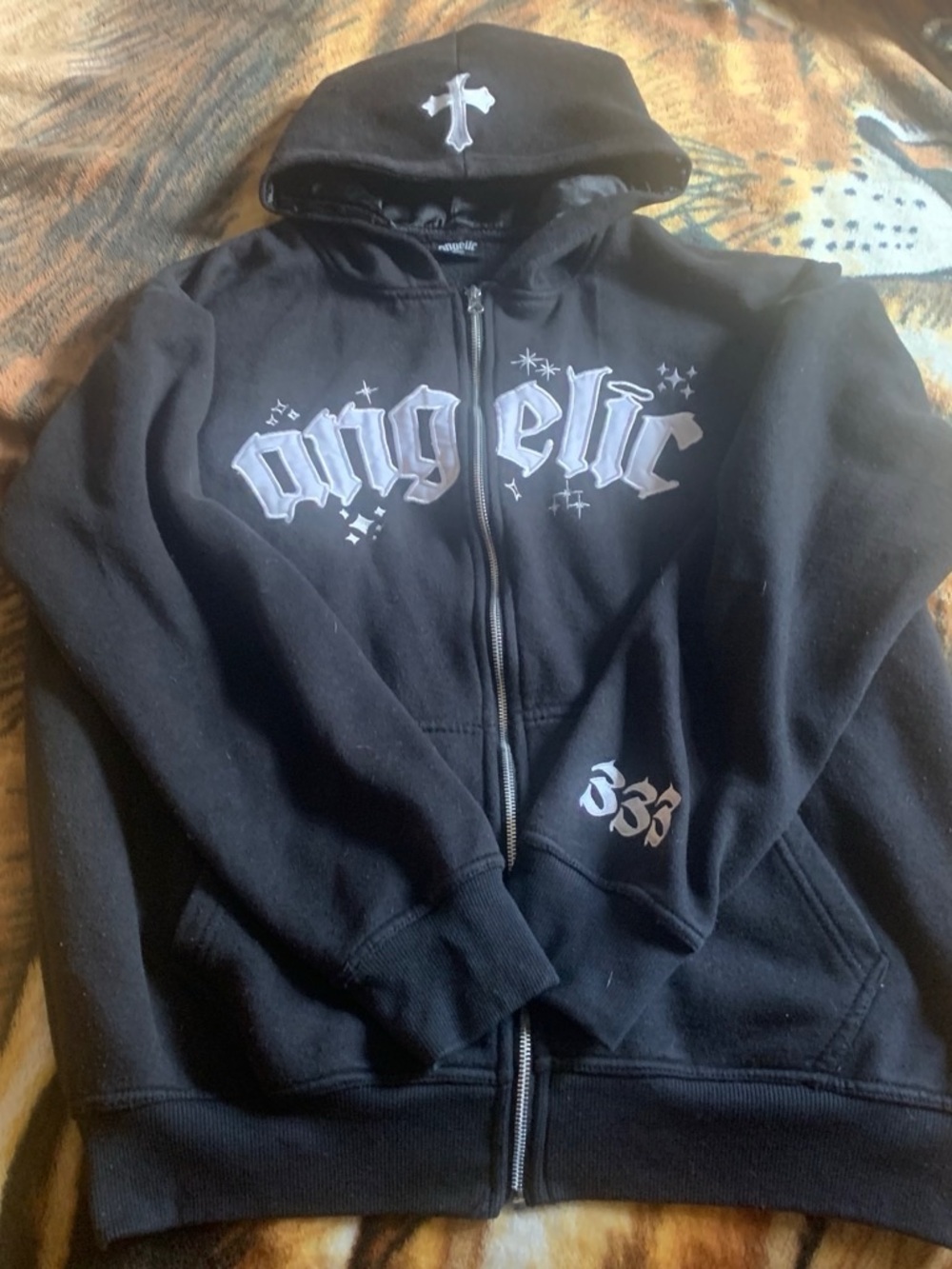 Black 'Angelic' Graphic Zip Hoodie - Lightweight Streetwear Jacket
